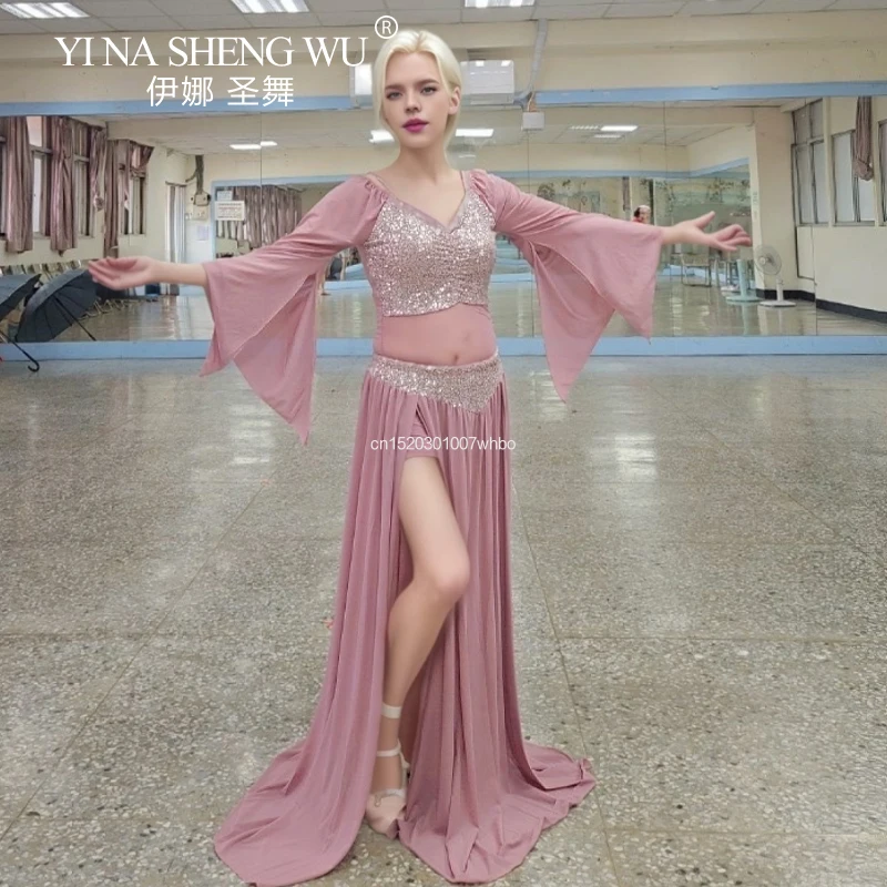 

2 Pcs Oriental Bellydance Lesson Dance Wear Vestuario Bailarina 2 Piezas Women Belly Dance Dress Clothing Costume Top Long Skirt