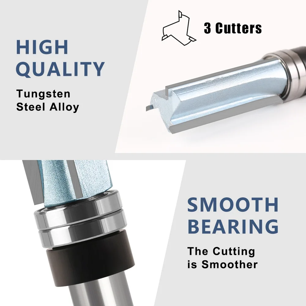 1Pcs 12mm 1/2 Shank Flush Trim Router Bit Bottom Double Bearing Milling Cutter For Wood Slotted Engraving Tool