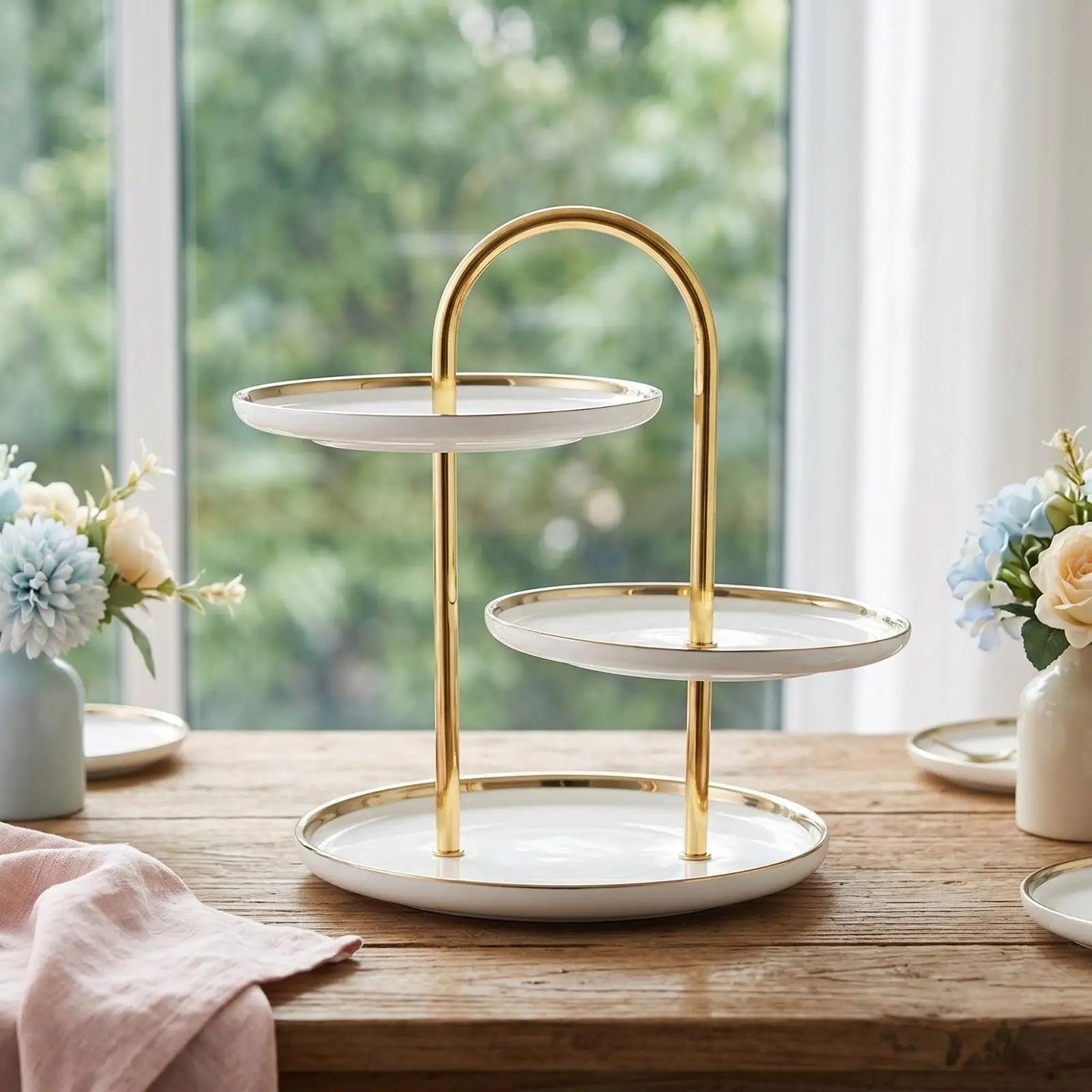 Tier Stand with Handle Ceramic Confectionery Cupcake Display Set Round Cake Stand Set for Hosts, Dessert Makers, Afternoon Tea,