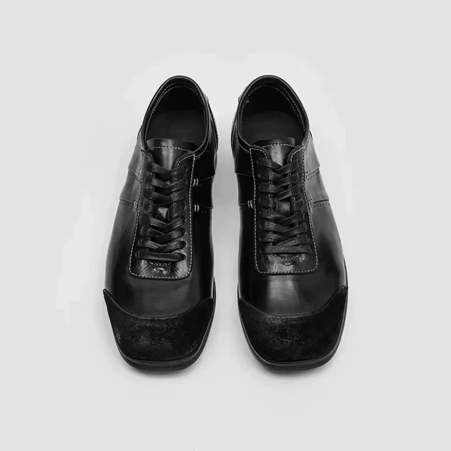 Retro Black Leather Lace Up Men's Shoes Derby Males Single Trendy Handmade Novelty Designer Men Shoes