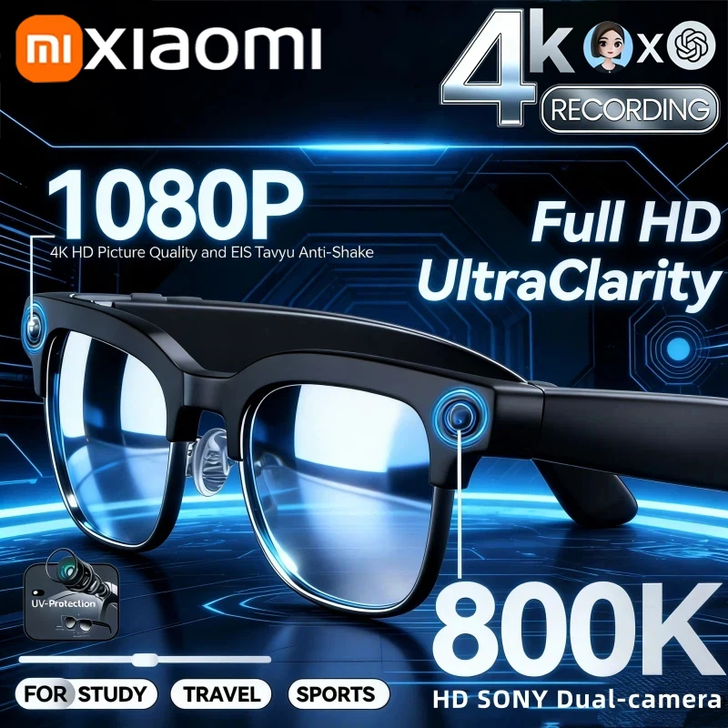 Gafas inteligentes Xiaomi 8K AI con cámara de 100MP Chat GPT Touch gafas de sol deportivas Bluetooth llamada vídeo reproductor de música para hombres y mujeres