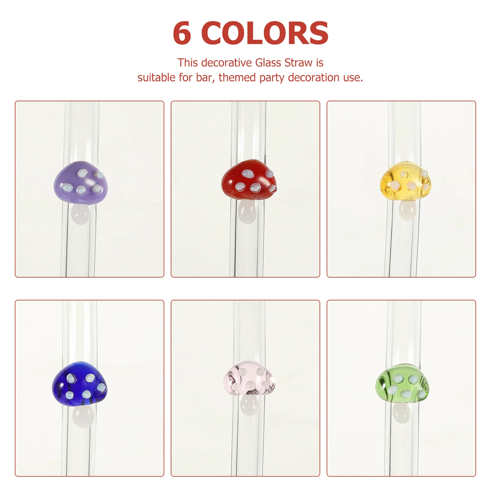 

1Set Transparent Glass Straw Mushroom Pattern Reusable Straw for Beverage Drinks Home Party Milk Tea Shop with Cleaning Brush
