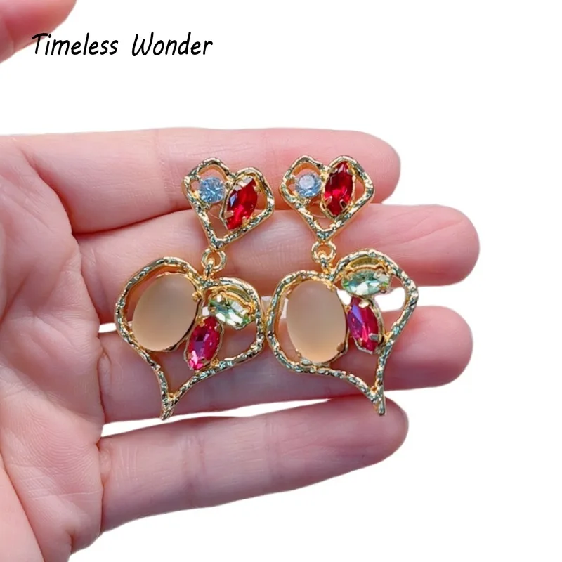 

Timeless Wonder Retro Geo Glass Heart Stud Earrings for Women Designer Jewelry Runway Goth Luxury Rare Gift Top Sweet 5152