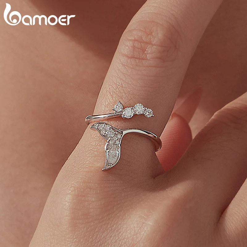 BAMOER 0.35CT Fishtail Moissanite Open Ring 925 Sterling Silver VVS1 Lab Created Diamond Eternal Twinkling Wedding Rings