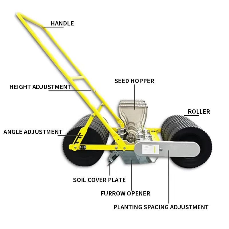 Hand-Pushed 2-6-Row Agricultural Vegetable Seeder with Nylon Seeding Wheels, Adjustable Plant Spacing, Precision See(Customized)