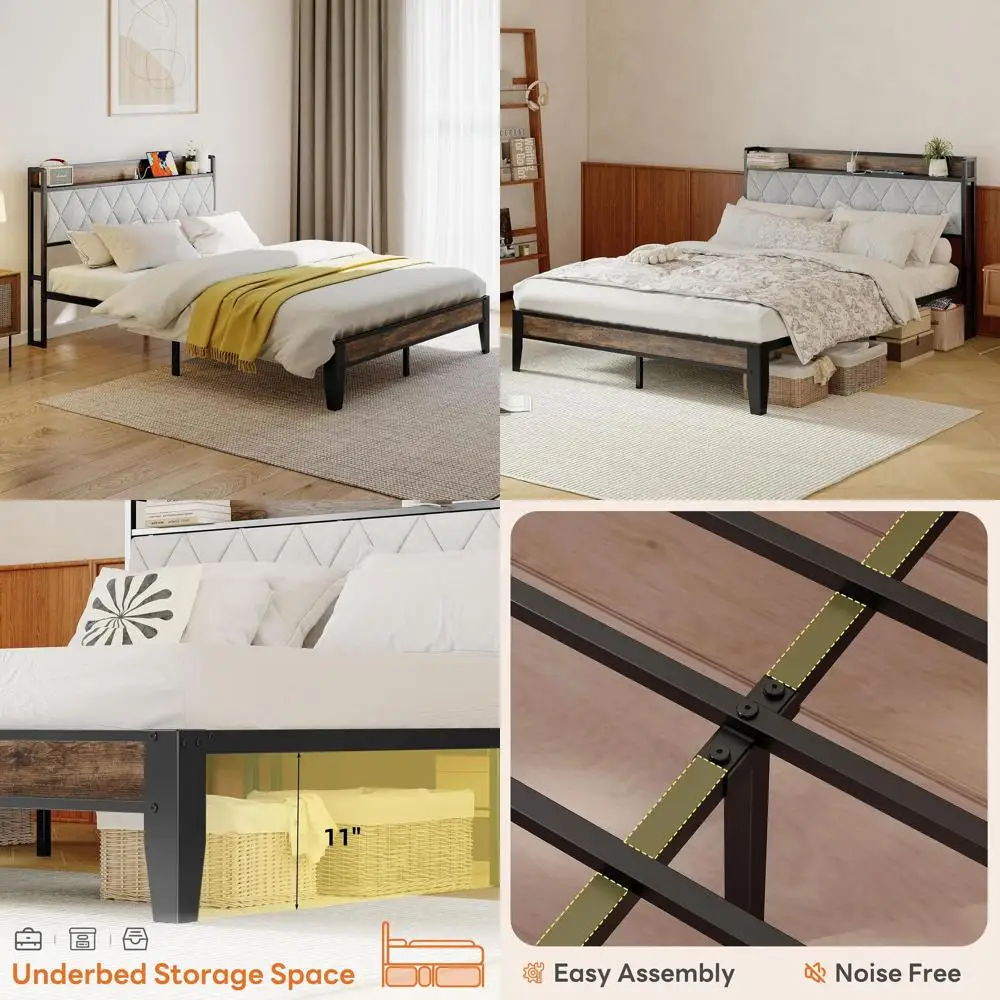 

Каркас кровати размера Queen с встроенными USB-портами, простая сборка, не требуется пружинный блок.