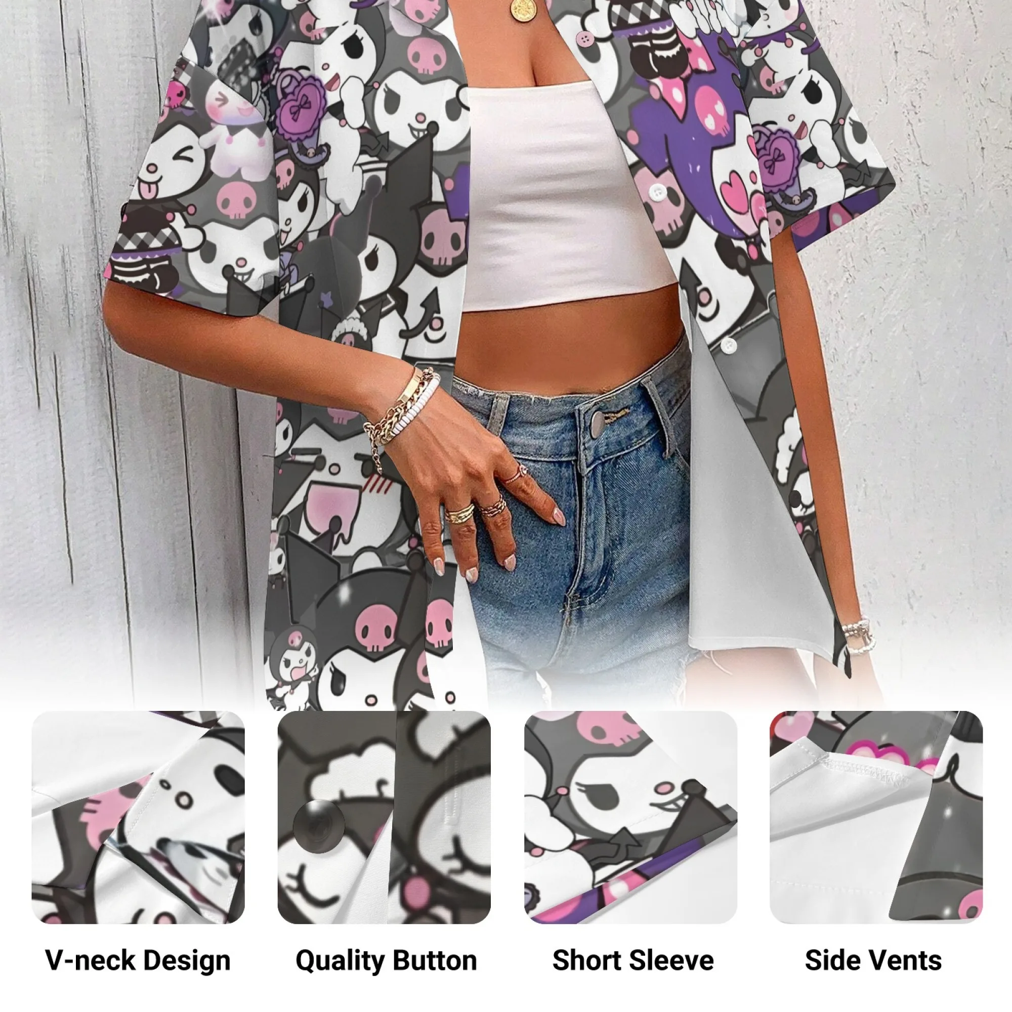 Kuromi 셔츠와 짧은 여성 의류 한국어 리뷰 많은 소녀 의류 Kuromi 셔츠 여성 긴 소매 티셔츠 여성용 Y2k To