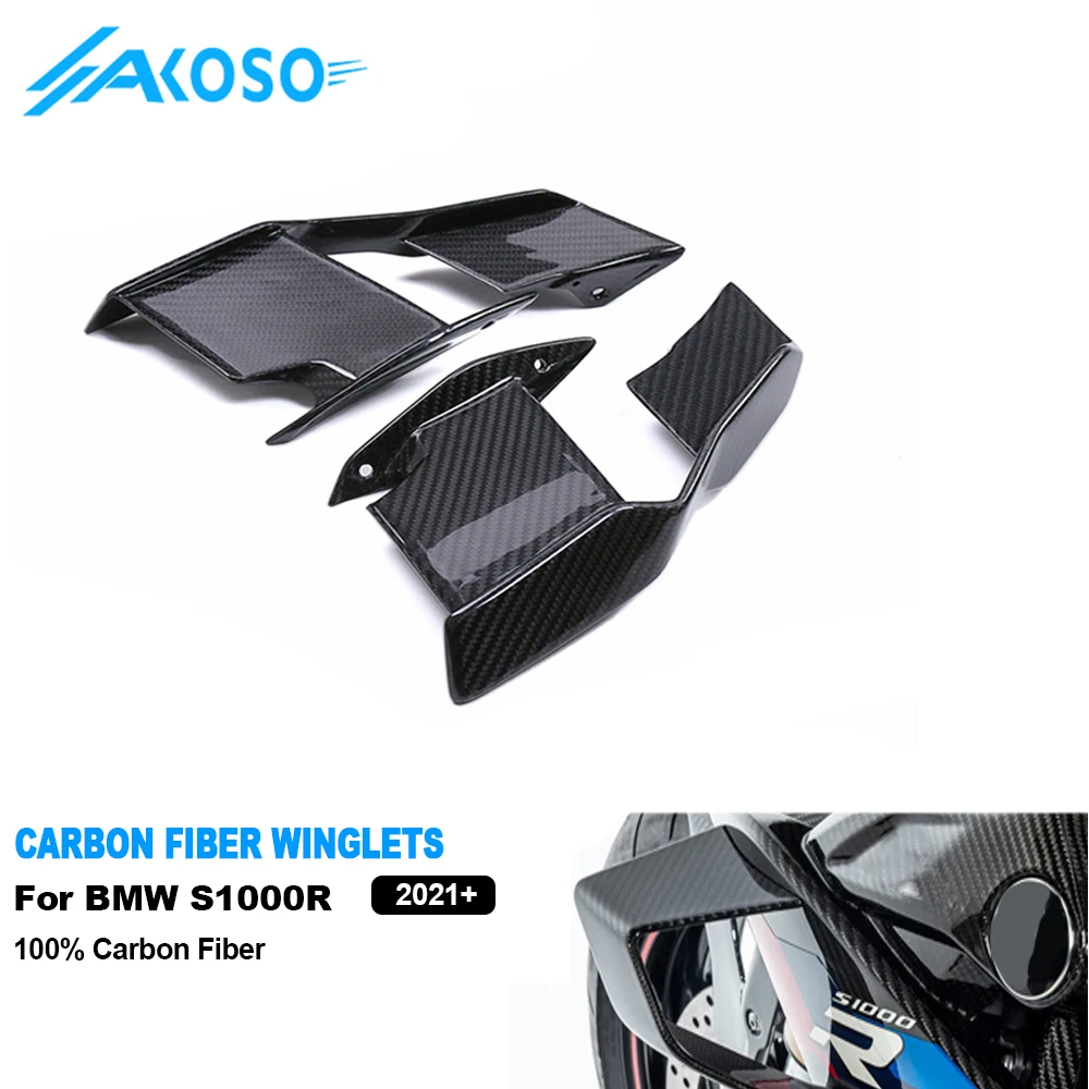 AKOSO 100% 3K Carbon Fiber UV-Protection Coat Motorcycle Front Fairings Side Winglets for S1000R M1000R 2021-2024