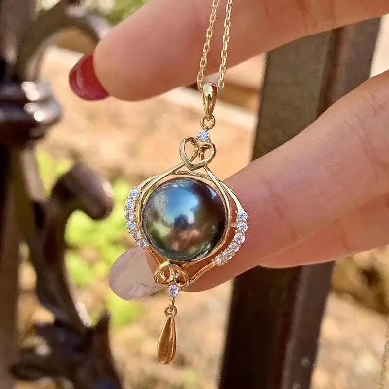 Pretty Design AAA+++ 10-11mm Tahitian Black Round Pearl Pendant Necklace 925s