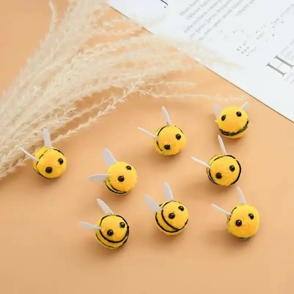 10pcs Headdress Yellow Wool Felt Little Bee Felt Ball Cute Artificial Bees Crafts Creative Mini Bee Clothing Decor