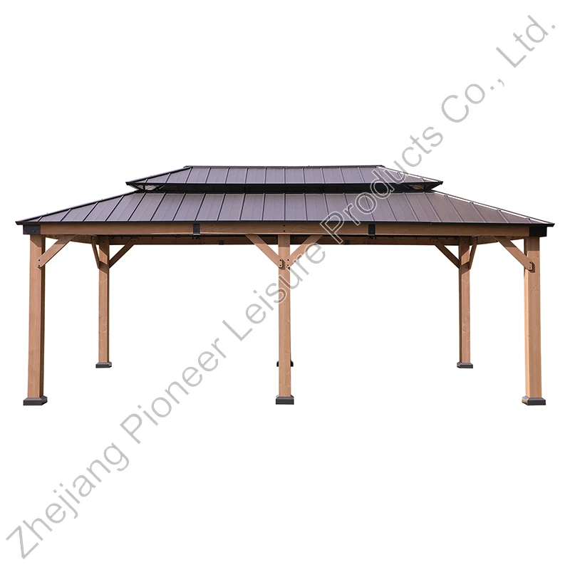 

Беседка с жесткой крышей из оцинкованной стали и кедрового дерева с сеткой для патио