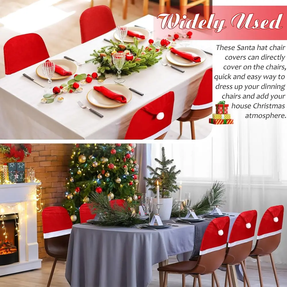 Confezione da 50 fodere per sedie natalizie a tema cappello rosso, 19,69 x 23,62, per decorazioni per feste e banchetti