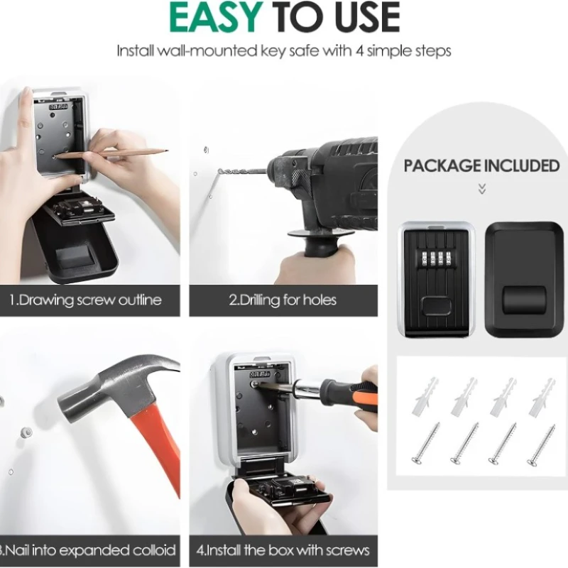 Key Lock Box Wall-Mount Secret Code Security Safe Secret Organizer Box No Key Home Office Weatherproof Safe Key Keeper