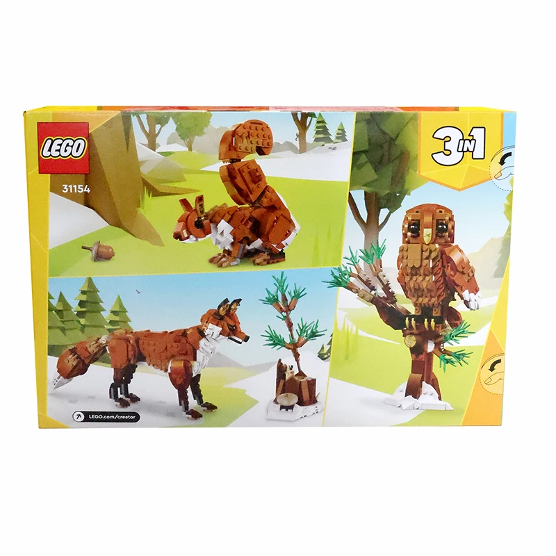 LEGO 31154 Creator 3 in 1 Forest Animals: Red Fox Toy, Transforms to Owl Toy Figure or to Squirrel Toy, Woodland Figures Set