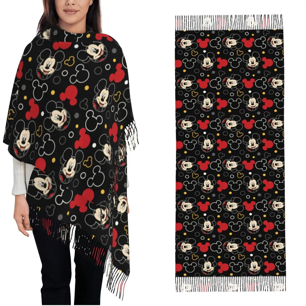 

Mickey Mouse Minnie Shawl Wrap Women Warm Long Soft Scarf Pashmina Tassel Scarves