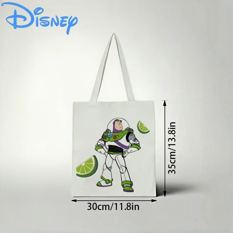 

1pc Disney Toy Story Buzz Lightyear Canvas Tote Bag, Lime Print Eco-friendly Shoulder Bag