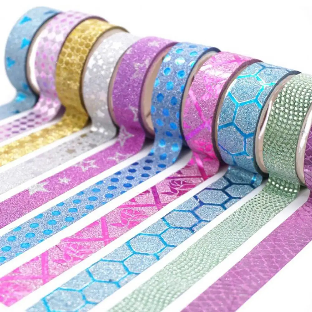 10 Rolls Glitter Washi Tapes Color Masking Tapes DIY Nail Art Stationery Scrapbooking Decoration Adhesive Tapes School Supplies