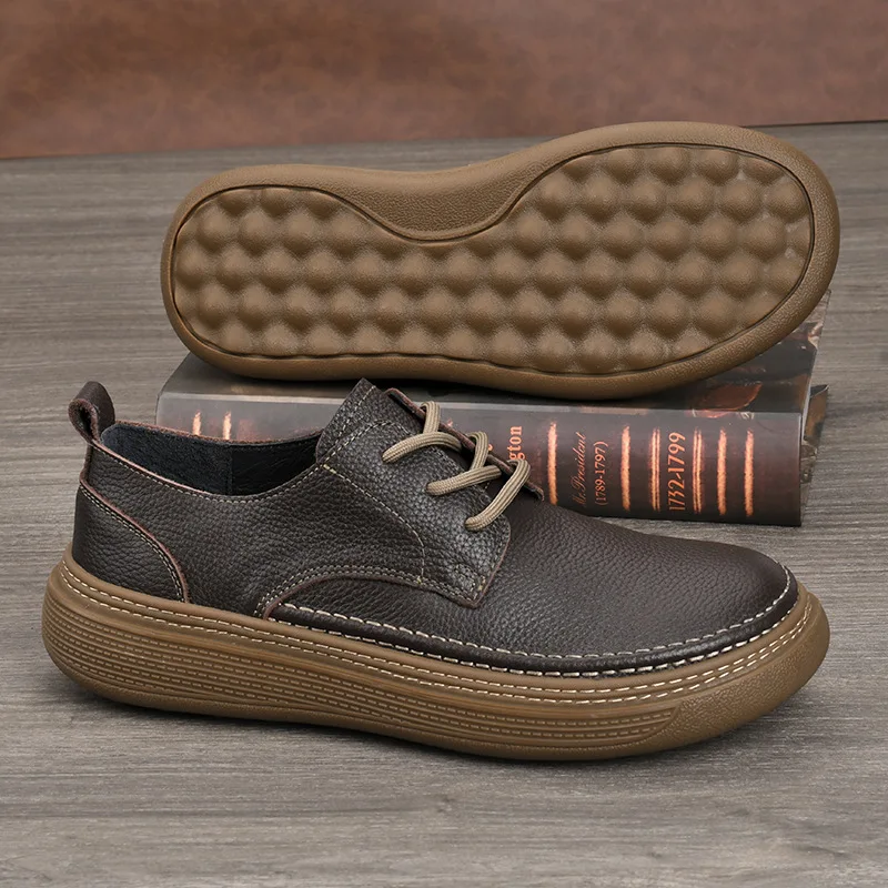 

British Style Casual Men Dress Shoes Retro Business Commuting Leather Shoes Comfortable Soft Sole Top Layer Cowhide Men's Shoes