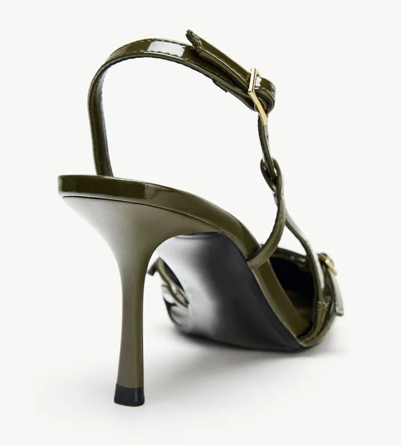 العلامة التجارية مصمم أنيقة عالية الكعب المرأة موضة عبر حزام مشبك تصميم خنجر صندل مثير أشار تو فستان مضخات للسيدات #4