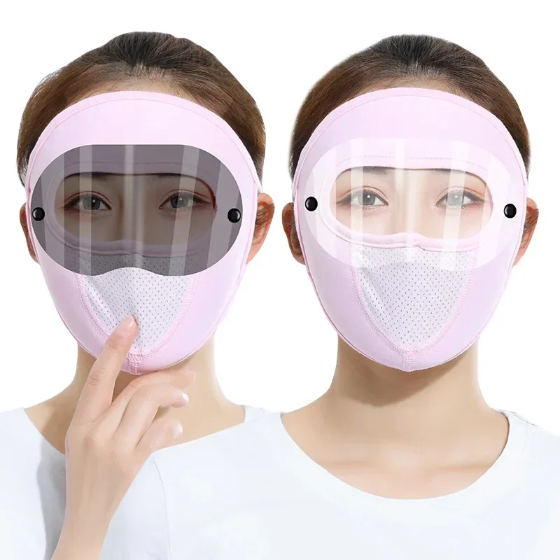 Summer Sunscreen Ice Silk Mask Dust-proof Forehead Sunshade Full Face Breathable with Goggles Ear-mounted Mask Cycling Glasses