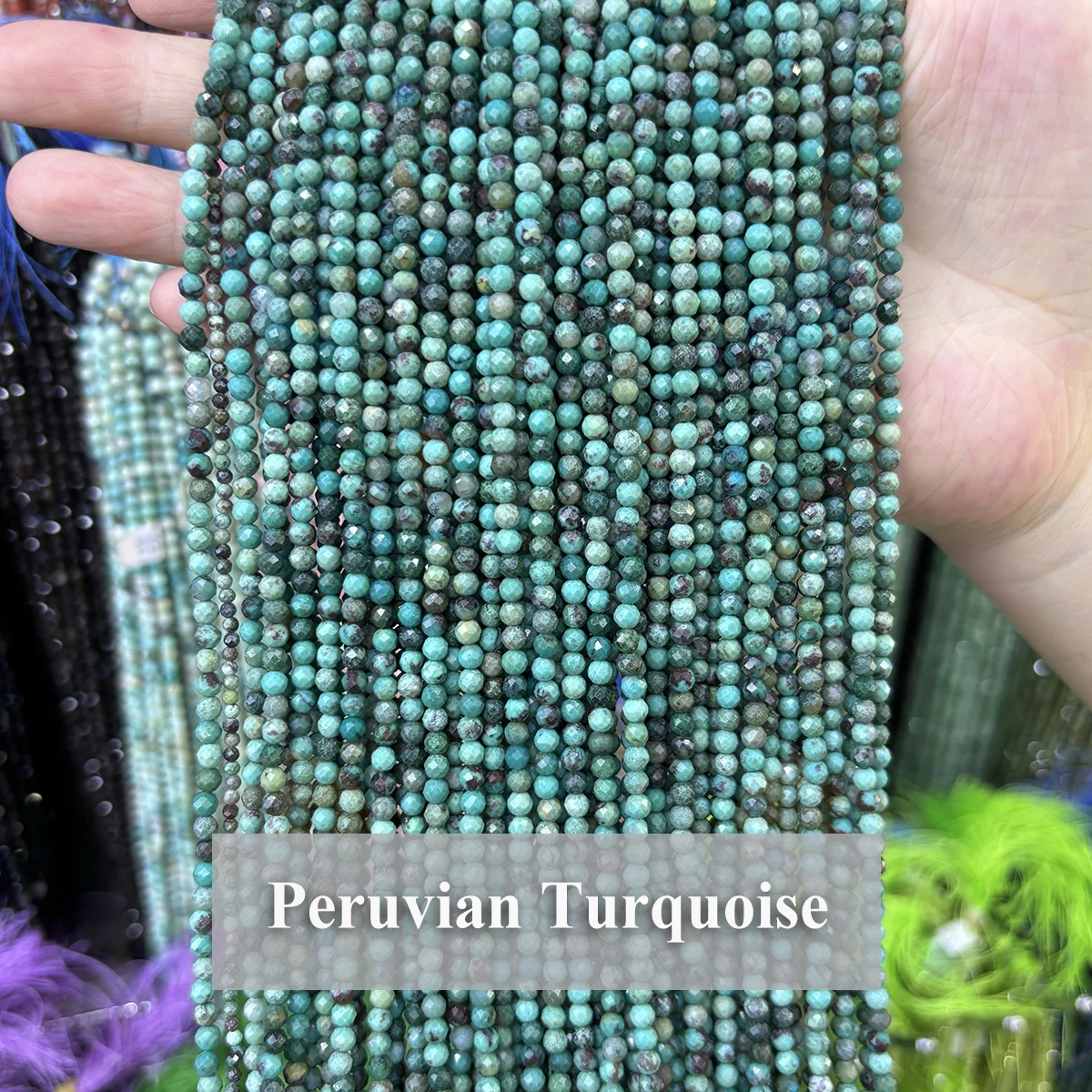 Natural Peruvian Turquoise Faceted Beads 2 3 4mm Loose Gemstone Round Beads Bracelet Necklace DIY Supplies Jewelrys Accessories