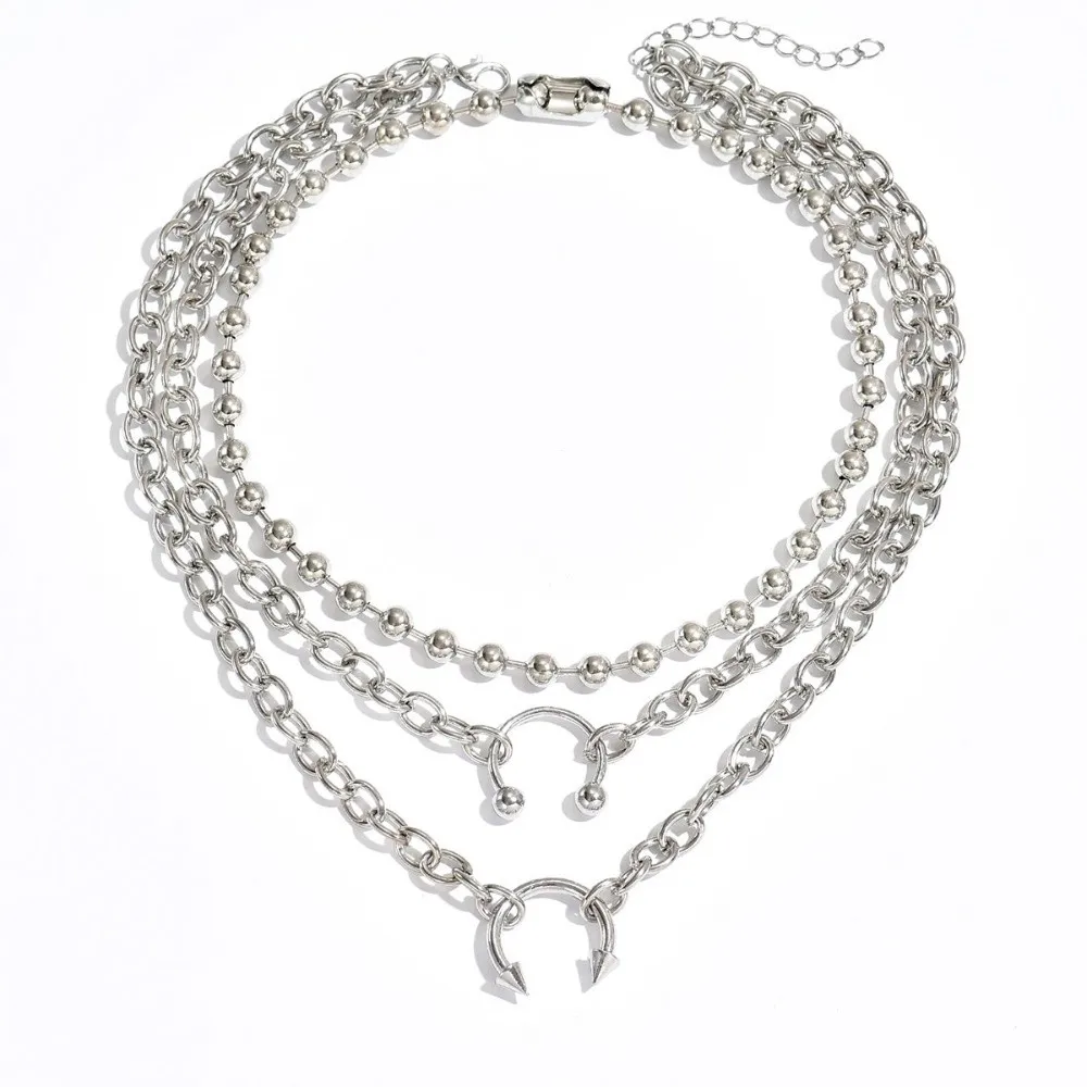 Punk Style Nose Clip Pendant Necklace Rivet Gothic Chunky Chain Choker Thick Round Ring Geometric Spiked Hooves Necklace Jewelry