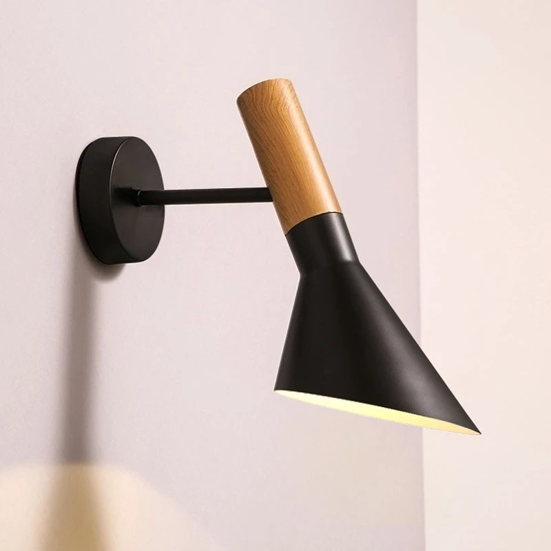 Nordic Simple Wrought Iron Wood Grain Color Lamp Postmodern Personality Living Room Study Bedroom Bedside LOFT Retro Wall Light