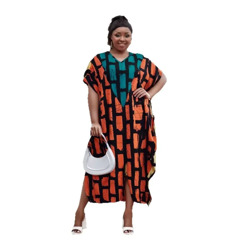 

Customized Customized Elegant Dress Women for Evening Party 2025 Summer Fashion African V-neck Print Long Dress Dashiki African