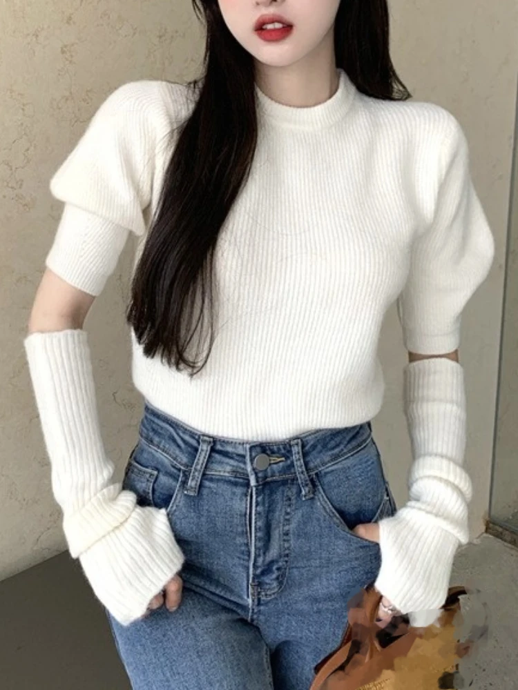 Elegant 2022 Spring Knitted Sweater Women Casual Long Sleeve Pullover Korean Y2K Crop Tops Female Fashion Clothing French Blouse