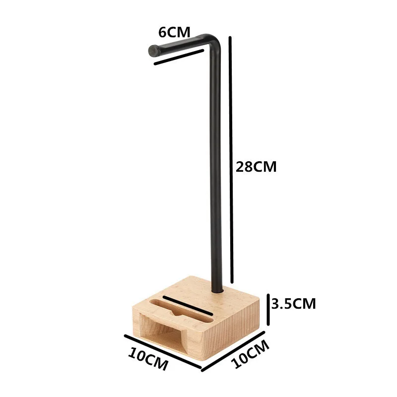 Headset Metal Rack Natural Beech Wood Durable Wireless Bluetooth Headset Holder with Solid Wood Loudspeaker Base