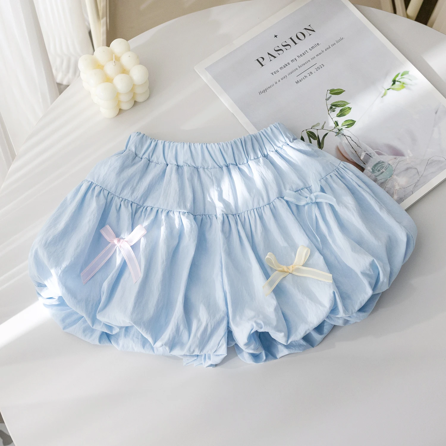 Cute Baby Girls Flower Bud Shorts Summer Elastic Waist Bow Loose Shorts Korean Style Casual Shorts Sweet Girls Clothes