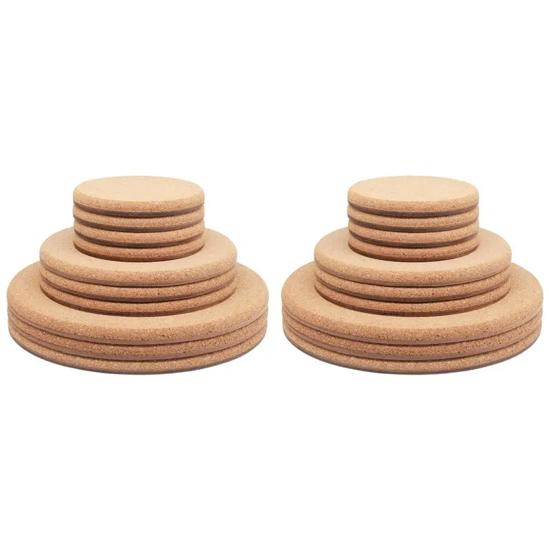 20X Cork Plant Coasters, 3 Sizes Double Layers Hard Thick Cork Planter Coaster, 4/6/8 Inch Absorbent Cork Plant Mat