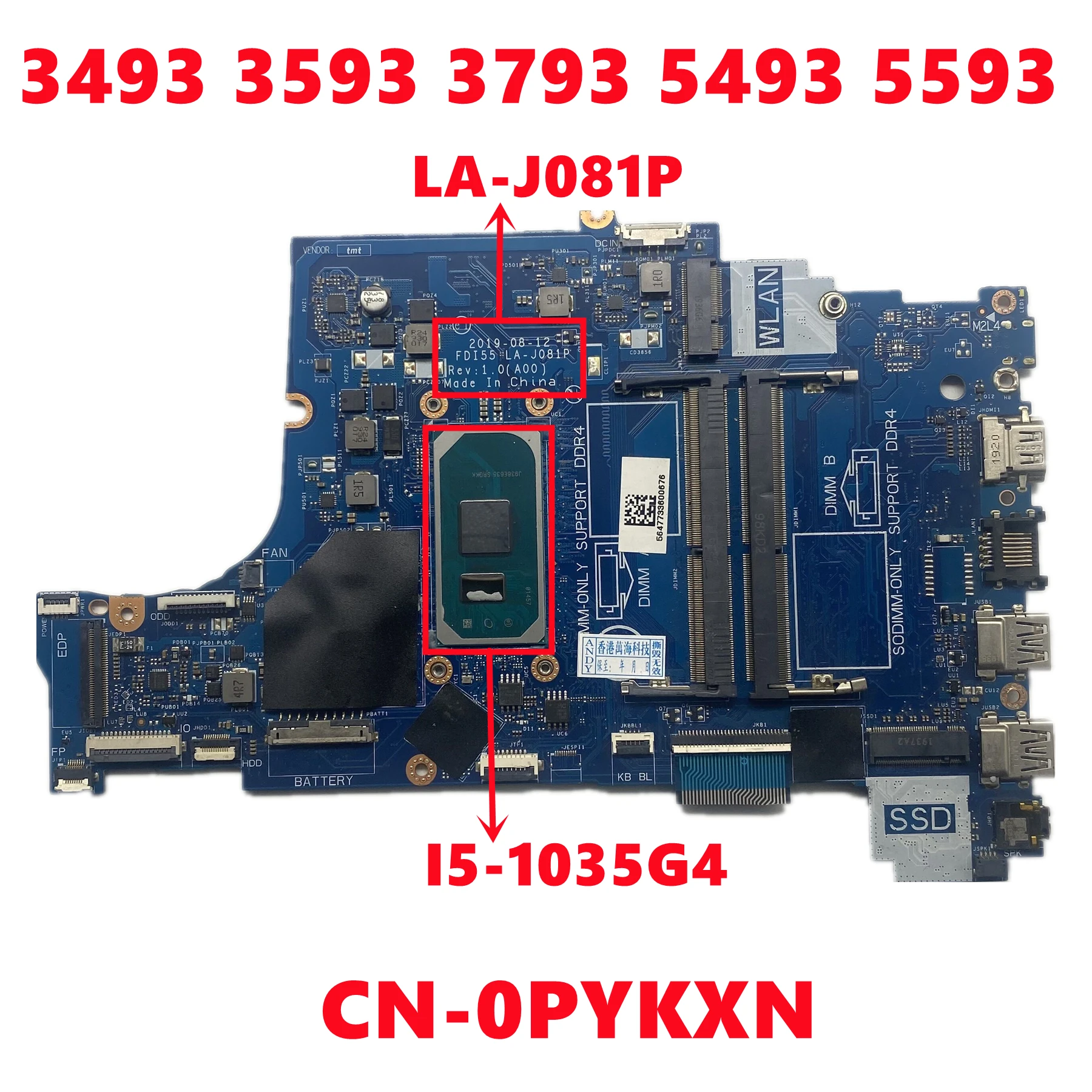 placa-base-cn-0pykxn-pykxn-la-j081p-para-dell-3493-3593-3793-5493-5593-placa-base-para-ordenador-portatil-con-i5-1035g4-cpu-ddr4-uma-100-prueba-ok