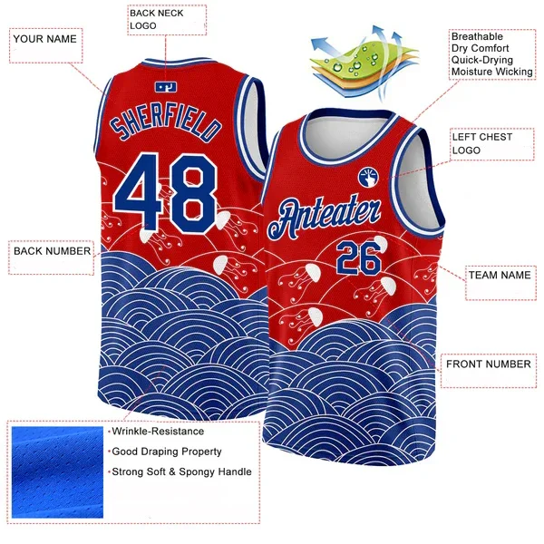 

Custom Red Royal-White 3D Pattern Design Jellyfish Authentic Basketball Jersey
