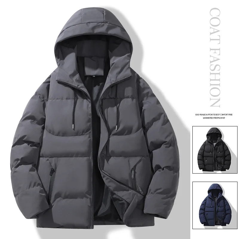 Winter Fashion Men's Solid Color Casual Trendy Daily Simple Basic Long Sleeve Hooded Quilted Coats Male Thicken Parkas Clothes