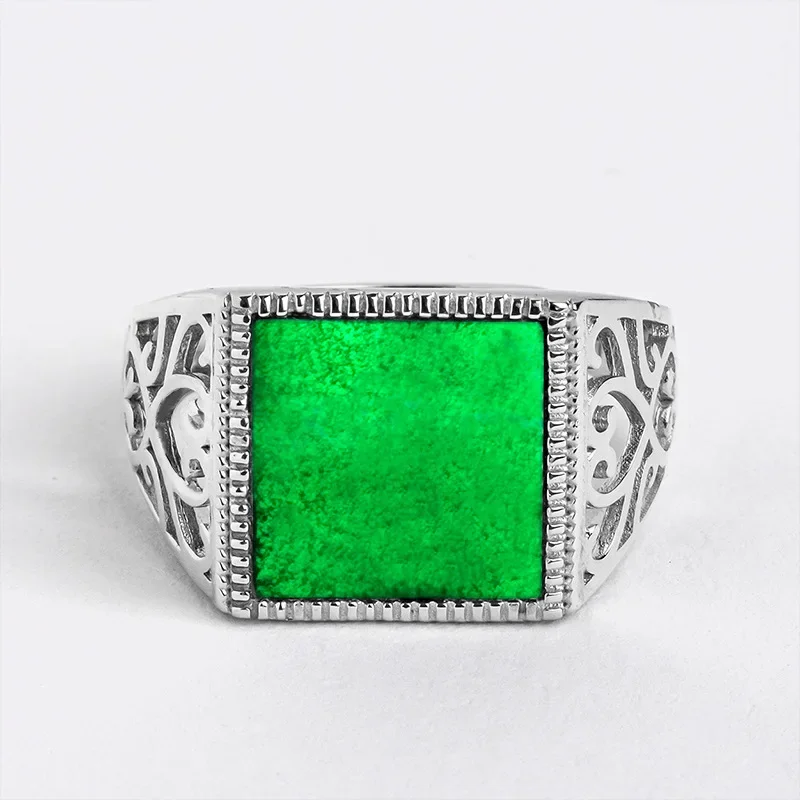 Burmese Jade Rings Accessories Charms Jadeite Gifts 925 Silver Designer Jewelry Women Black Adjustable Natural Emerald Carved