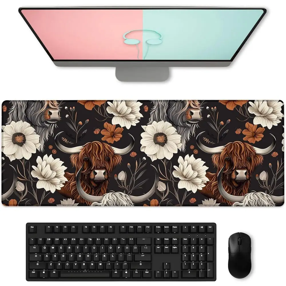

Highland Cow-Themed Large Desk Mat for Laptop & Keyboard, Non-Slip Rubber Base, Office/Home Accessory, 31.5×11.8