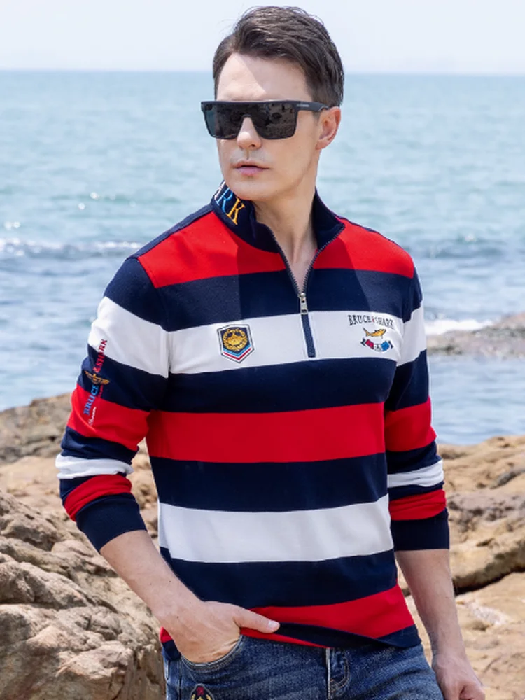 

Мужская футболка с длинным рукавом, в полоску, из чистого хлопка, с вышивкой, молодежная, больших размеров, модная, в городском уличном стиле