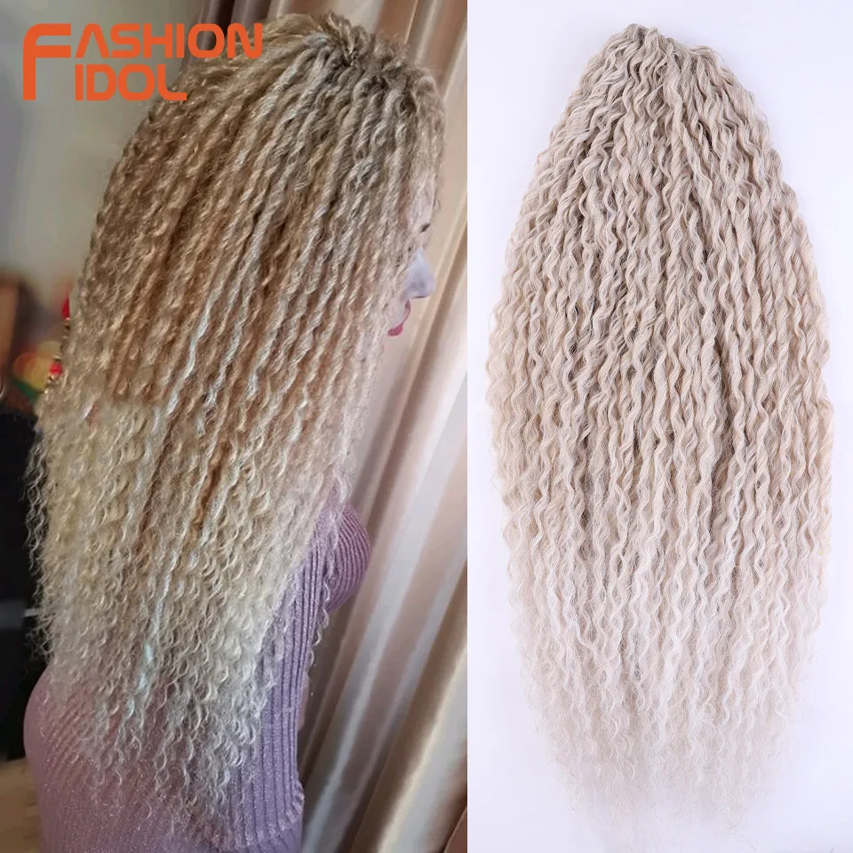 FASHION IDOL Kinky Curly Hair Twist Crochet Hair Synthetic Braid Fake Hair Ombre Blonde 30 Inch 3PCS Braiding Hair Extensions