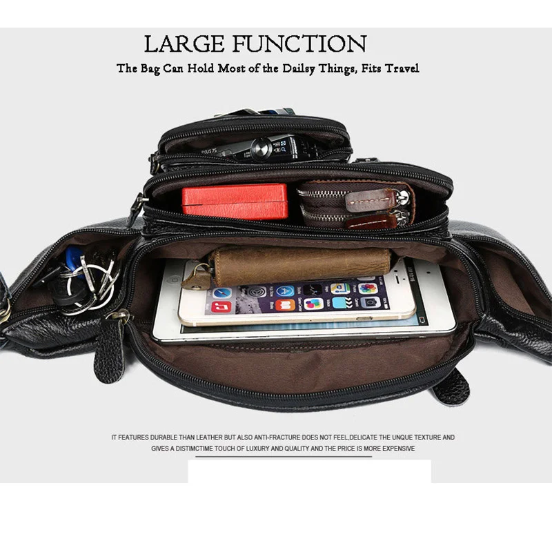 Imagem -06 - Bolsa de Cintura de Couro Genuíno para Homens Pacotes Masculinos de Viagem Fanny Pack Cinto Grande Ombro Bum Sling