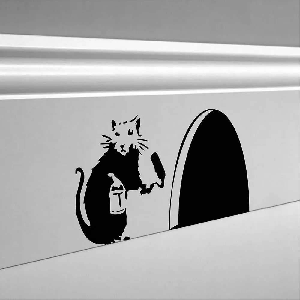 Cartoon Banksy Mouse Hole Graffiti Wall Sticker Decal Bathroom Bath Living Room Home Decor