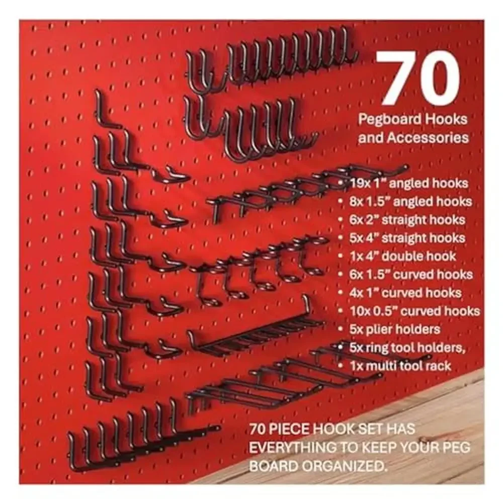 ชุดตะขอและตะกร้าสำหรับติดผนังแบบ Heavy Duty 70 ชิ้น ตะขอ 70 ชิ้น ตะกร้า 3 ใบ สำหรับจัดเก็บในโรงรถ