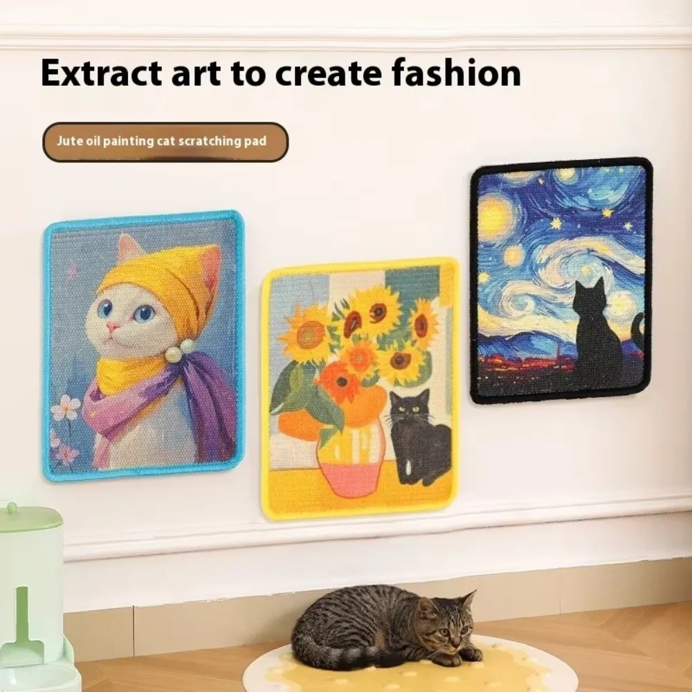 Poste rascador para gatos que ahorra espacio, tablero rascador para gatos montado en la pared resistente a los arañazos, pintura al óleo, garra, alfombrilla para rascar gatos