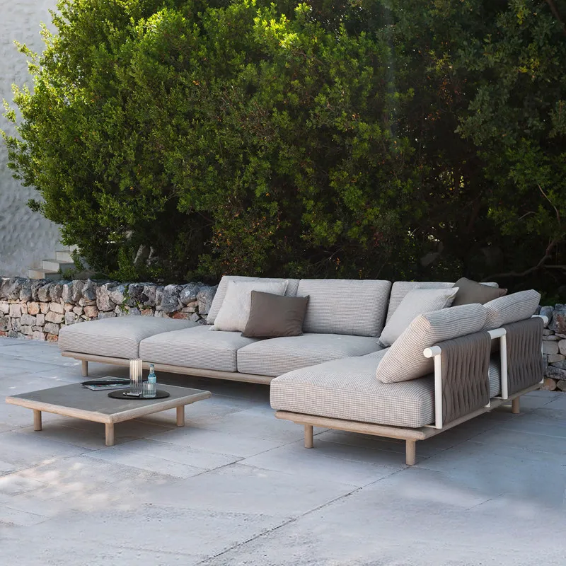 

Outdoor rope sofa waterproof woven solid wood villa outdoor design corner rattan chair combination furniture