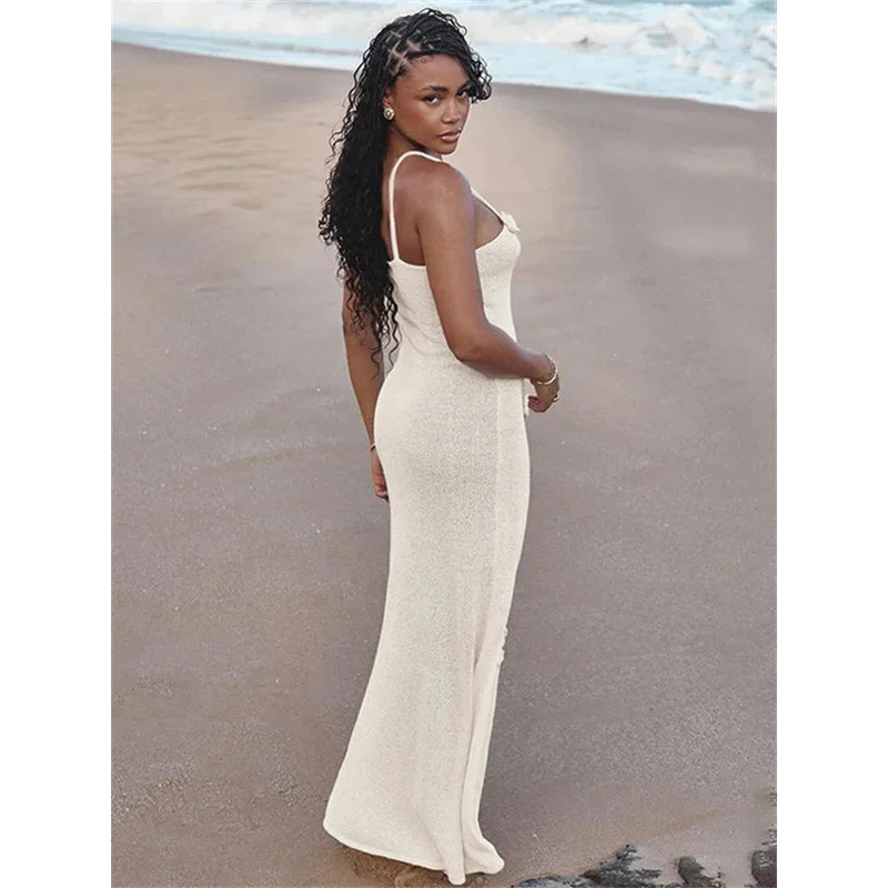 Bonny 꽃 슬림 여름 맥시 드레스 여성 니트 스파게티 하이 웨이스트 백리스 패치 워크 파티 드레스 여성 니트 Bodycon 복장