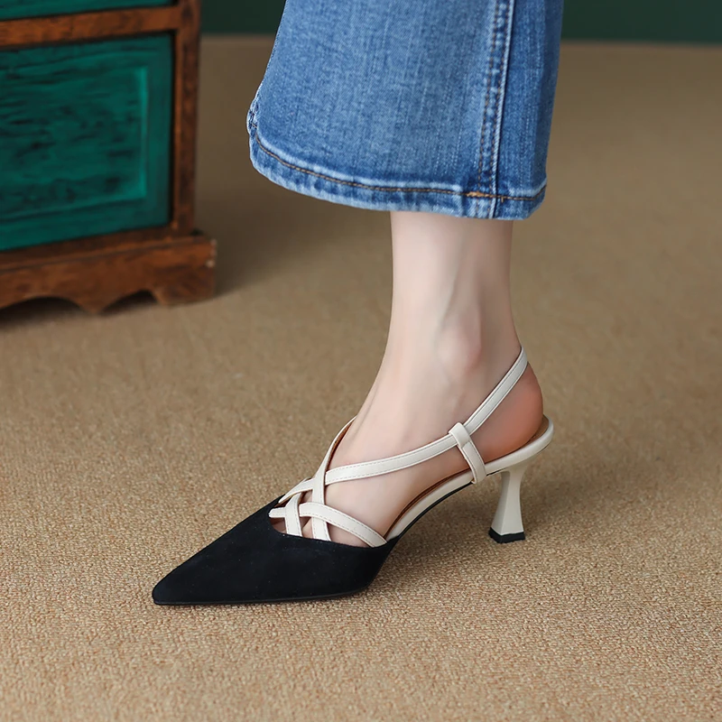 Summer Sandal Ladies Pumps On Heel 6.5 CM Pointed Toe Simple Shoes Elegant Women Shoes Spring Autumn Vintage Pumps