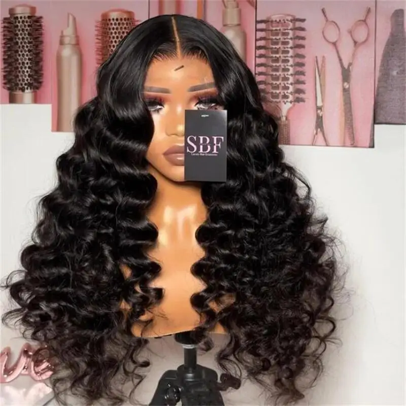 

Natural Black Soft Glueless 180 Density Deep Wave 26Inch Lace Front Wig For Black Women Baby Hair Heat Resistant Preplucked