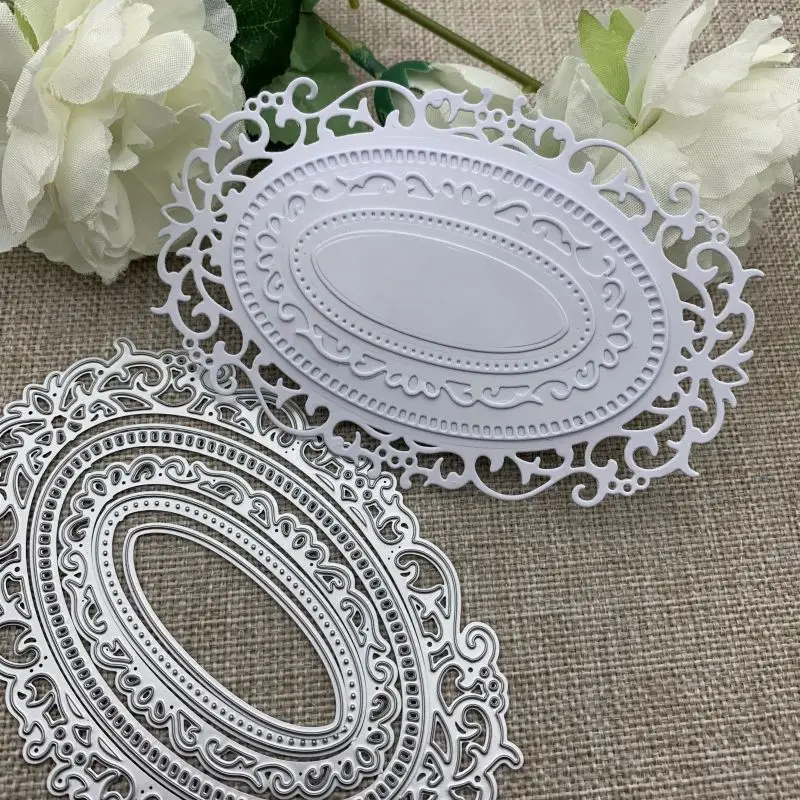 New 5Pcs Lace oval frame Metal Cutting Dies For DIY Scrapbooking Decorative Embossing Handcraft Die Cutting Template Mold