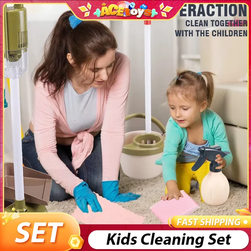 18–23-teiliges Kinder-Reinigungsset, abnehmbare Staubpfanne zum Spielen, Sprühreinigungswerkzeuge, Spielzeug, pädagogische Kleinkindwagen für Kinder, Geschenk