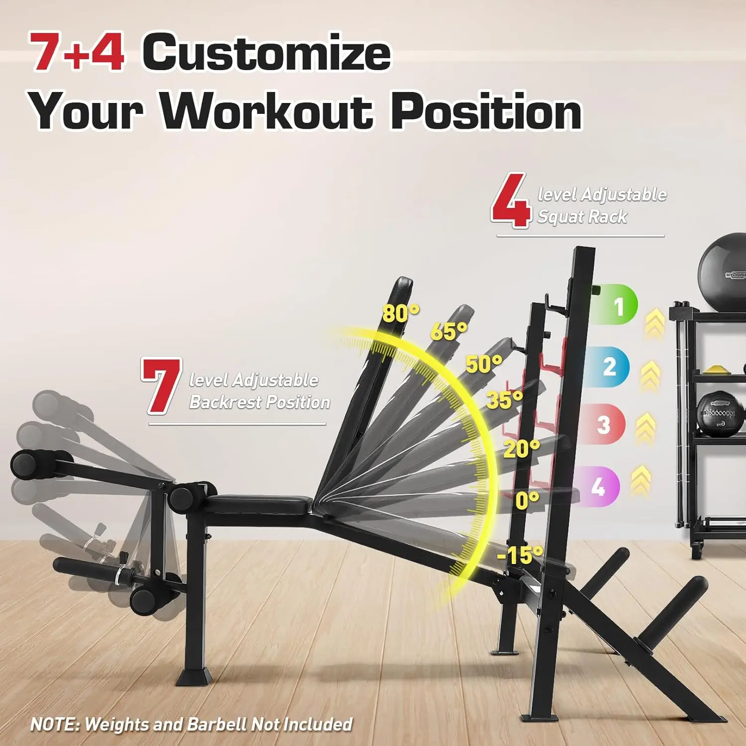 Adjustable Weight Bench Press Set for Home Gym, Metal Material, No Color Specified, 900LBS Capacity, Foldable, Full Body Fitness